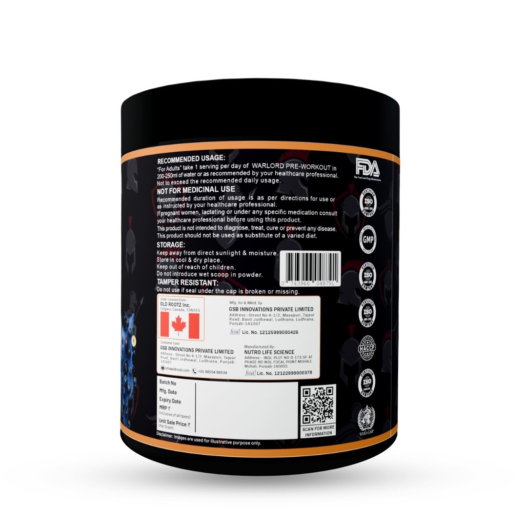 OLD ROOTZ Warlord Pre-Workout – Blueberry Flavour | 30 Servings | 420g - Image 8